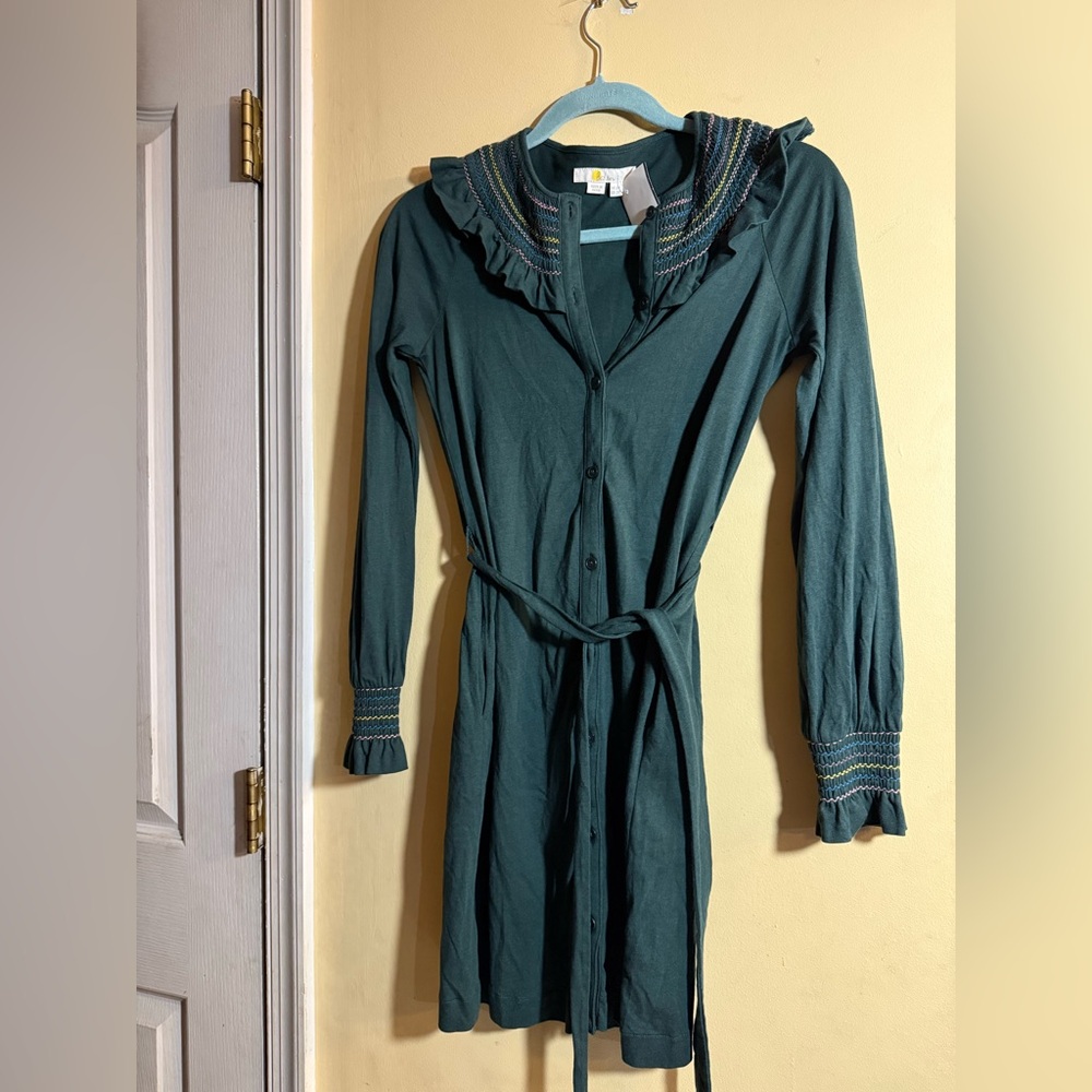 Boden green smocked detail jersey dress, 2P